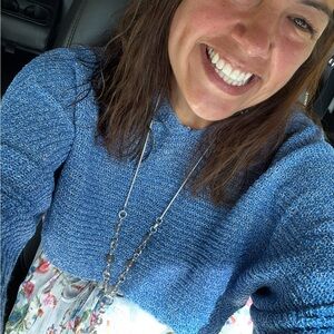 💙 Ye MAK Blue Marled Cropped Hooded Knit Sweater S/M 💙